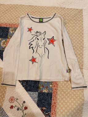 Dollie & Me White Long-Sleeve Tee with Horse Graphic and Red Stars
